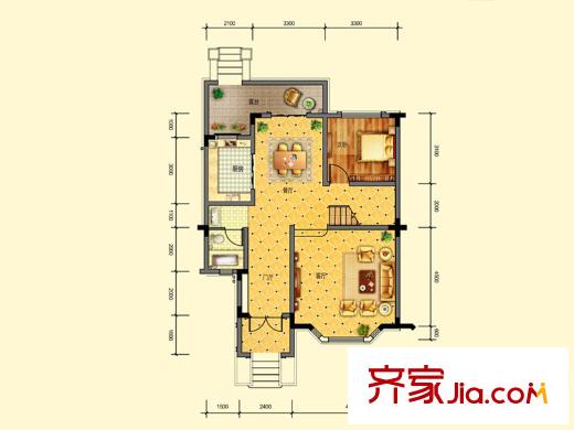保利香檳國際K-4戶型1層 1室1廳1衛(wèi)1廚