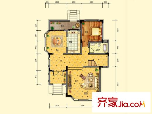 保利香檳國際K-4戶型3層 1室2廳1衛(wèi)1廚
