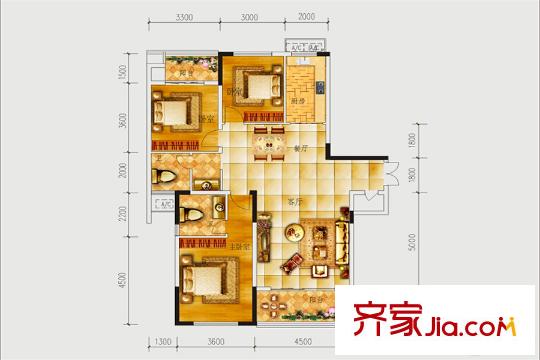 新南天古漢國際廣場C2戶型 3室2廳1衛(wèi)1廚