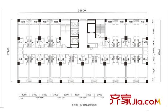 金科時(shí)代中心5號(hào)棟公寓整層剖面圖 1室1廳1衛(wèi)1廚