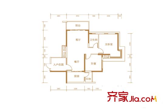 恒基凱旋門1號(hào)棟02單元B-11戶型 2室2廳1衛(wèi)1廚