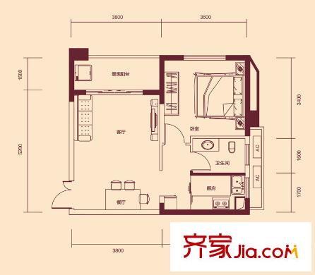 恒基凱旋門32# 3-22層03戶型05戶型 1室1廳1衛(wèi)1廚