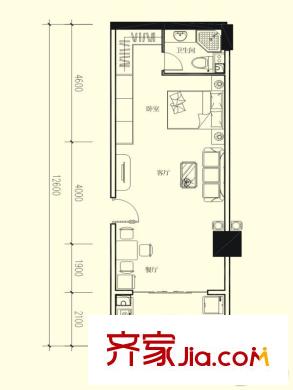山水灣S06F戶型 1室1廳1衛(wèi)1廚