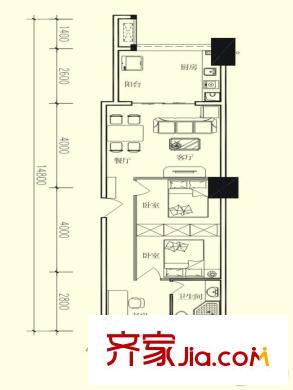 山水灣S06E戶型 2室2廳1衛(wèi)1廚