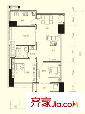 山水灣G戶型 2室2廳1衛(wèi)1廚
