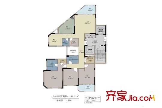 壹廷中央府院9-02戶型 5室2廳3衛(wèi)1廚