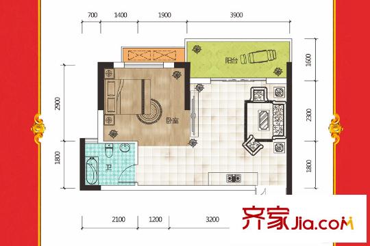 華僑假日中心二號棟f戶型 1室1廳1衛(wèi)1廚