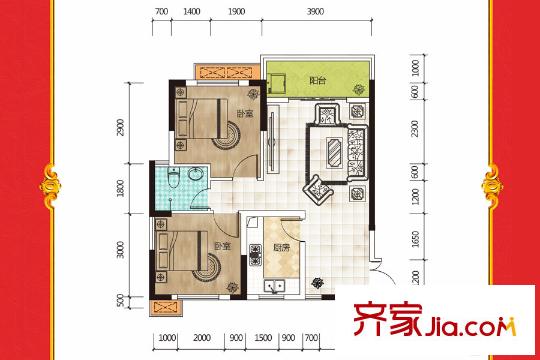 華僑假日中心二號棟a戶型 2室1廳1衛(wèi)1廚