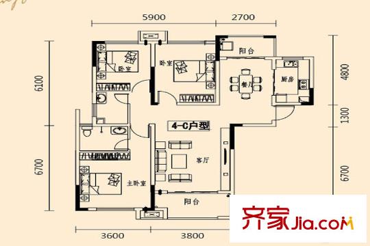 湘府鄰伴4-C戶型 3室2廳2衛(wèi)1廚