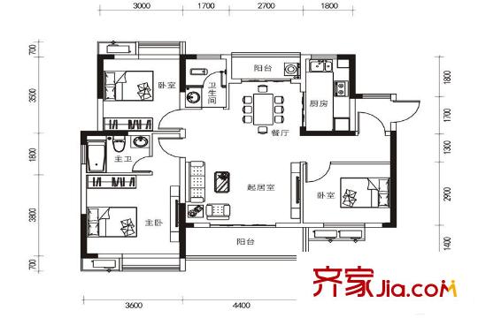 湘港E戶(hù)型 3室2廳2衛(wèi)1廚