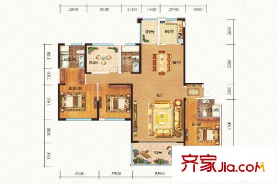 晟通牡丹舸8、9棟D戶型 4室2廳3衛(wèi)1廚