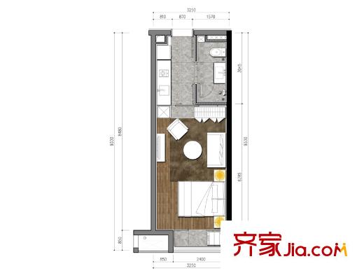 外國A棟37平戶型 1室1廳1衛(wèi)1廚