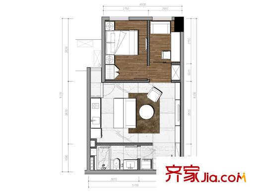 外國A棟59平戶型 2室1廳1衛(wèi)1廚