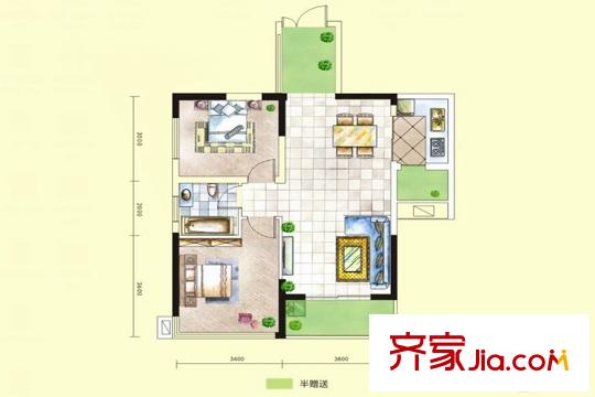 杜鵑文苑80平戶型 2室2廳1衛(wèi)1廚