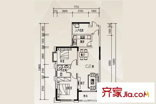 中揚(yáng)國際和苑C2戶型 2室2廳1衛(wèi)1廚
