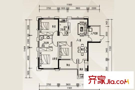 中揚(yáng)國際和苑A戶型 3室2廳2衛(wèi)1廚