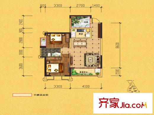 博長山水香頤M/2+1戶型 2室2廳1衛(wèi)1廚