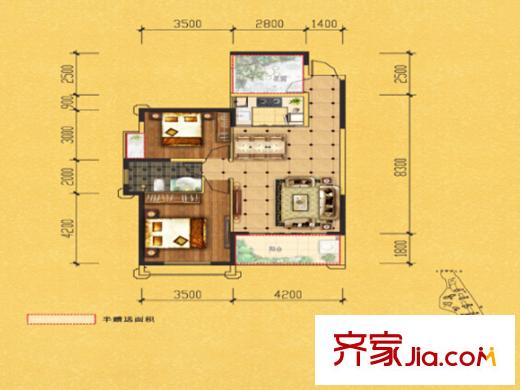 博長山水香頤K/2+1戶型 2室2廳1衛(wèi)1廚