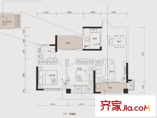 綠地新都會(huì)B戶(hù)型 2室2廳1衛(wèi)1廚