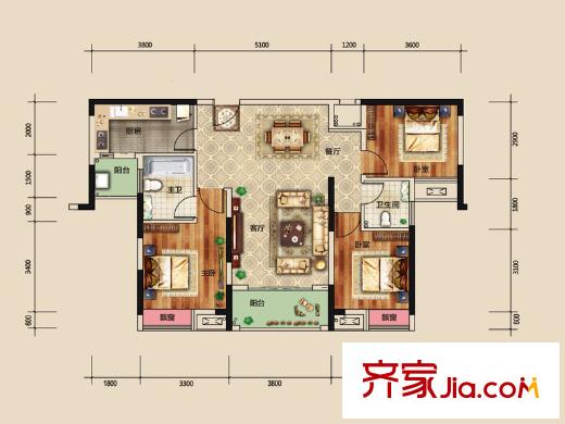 深業(yè)睿城F4、5棟D2戶型 3室2廳2衛(wèi)1廚