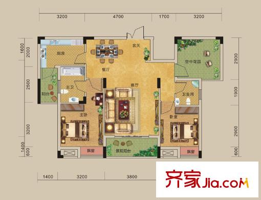 深業(yè)睿城E2戶型 2室2廳2衛(wèi)1廚