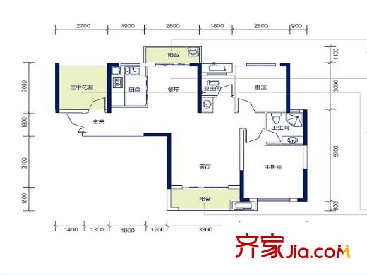 卓越蔚藍(lán)城邦B3蔚藍(lán)雅舍戶型 3室2廳2衛(wèi)1廚