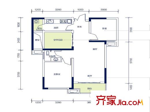 卓越蔚藍(lán)城邦A(yù)1伽藍(lán)麗舍戶型 3室2廳1衛(wèi)1廚