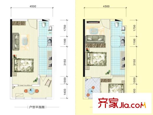 湖灣世景1號棟A6戶型 1室1廳1衛(wèi)1廚