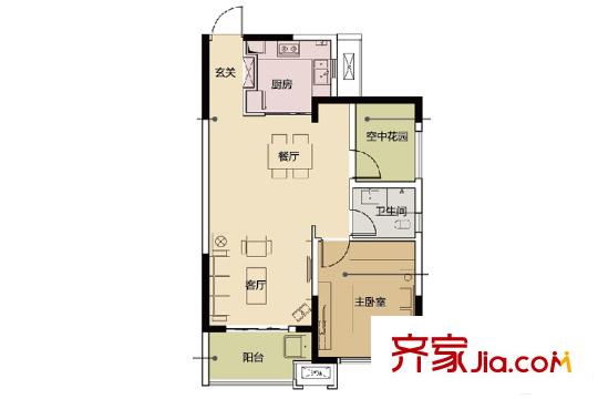 華潤置地廣場星光77戶型 2室2廳1衛(wèi)1廚