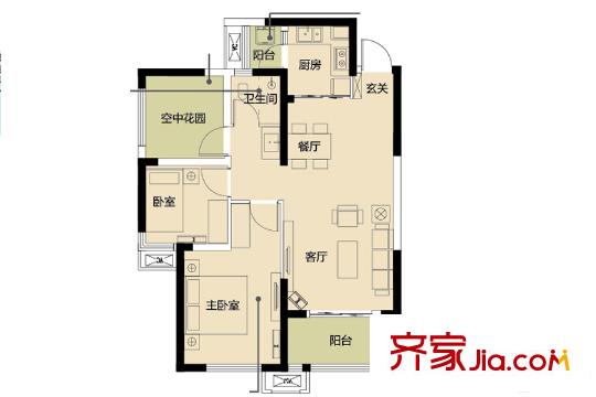 華潤置地廣場星眸86戶型 3室2廳1衛(wèi)1廚