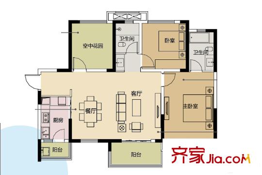 華潤置地廣場星籟112戶型 3室2廳2衛(wèi)1廚