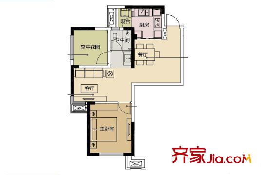華潤置地廣場星瑞69戶型 2室2廳1衛(wèi)1廚