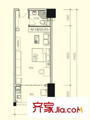 山水灣S06A戶型 1室1廳1衛(wèi)1廚