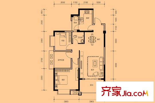 山水灣WS03、WS05棟H戶型 2室2廳1衛(wèi)1廚