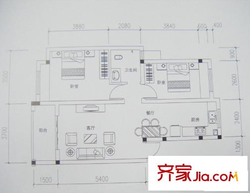 山水灣2房戶型（售完） 2室2廳1衛(wèi)1廚