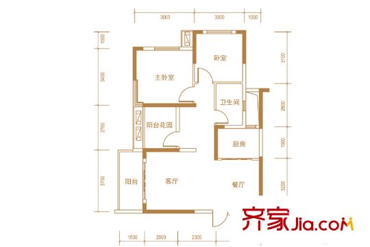 恒基凱旋門2號(hào)棟01單元、3號(hào)棟01單元c-4戶型 2室2廳1衛(wèi)1廚