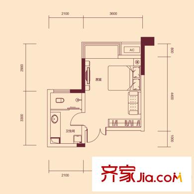 恒基凱旋門32#3-22層02戶型06戶型 1室1衛(wèi)