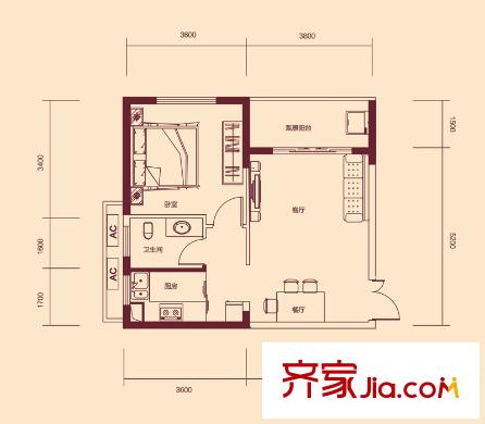 恒基凱旋門32#24-33層03戶型06戶型 1室1廳1衛(wèi)1廚