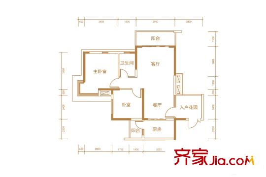 恒基凱旋門1、2、3、5、6、7、9號(hào)棟B-1戶型 2室2廳1衛(wèi)1廚