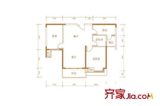 恒基凱旋門1號(hào)棟04單元B-3戶型 2室2廳1衛(wèi)1廚