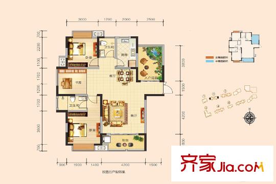 天鴻中央大院3-A戶型 4室2廳2衛(wèi)1廚