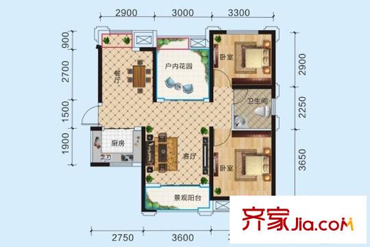 南城印象A7戶型 2室2廳1衛(wèi)1廚