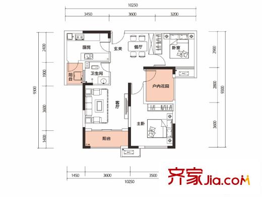 梅溪鑫苑名家A1/C1戶型 3室2廳1衛(wèi)1廚