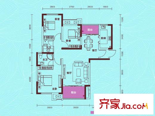 國(guó)泰九龍灣C2戶型 3室2廳2衛(wèi)1廚