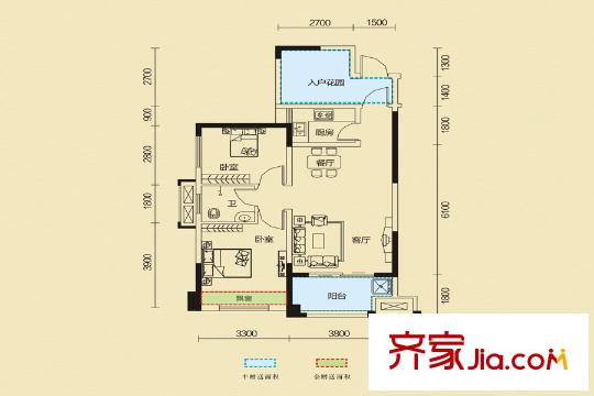 家和院12號棟A-1戶型 2室2廳1衛(wèi)1廚