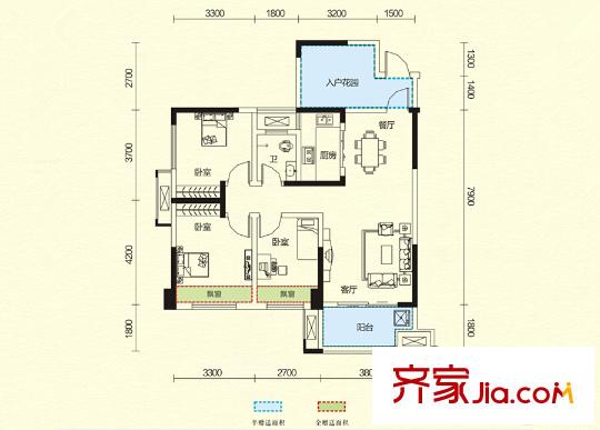 家和院8、12號棟B-2戶型 3室2廳2衛(wèi)1廚