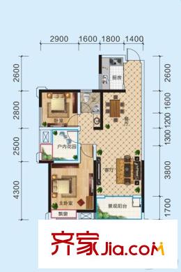 南城印象A5-3戶型 2室2廳1衛(wèi)1廚