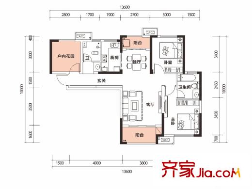 梅溪鑫苑名家A2/C2戶型 3室2廳2衛(wèi)1廚