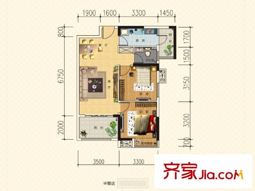 錢隆世家17棟3戶型 2室2廳1衛(wèi)1廚