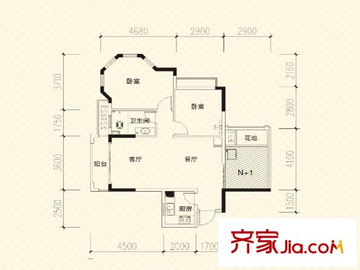 錢隆世家1、2、3、4、7A-1戶型 2室2廳1衛(wèi)1廚